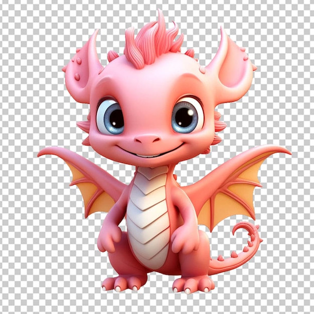 Minimalistic 3d cute baby dragon animal illustration on transpernt background