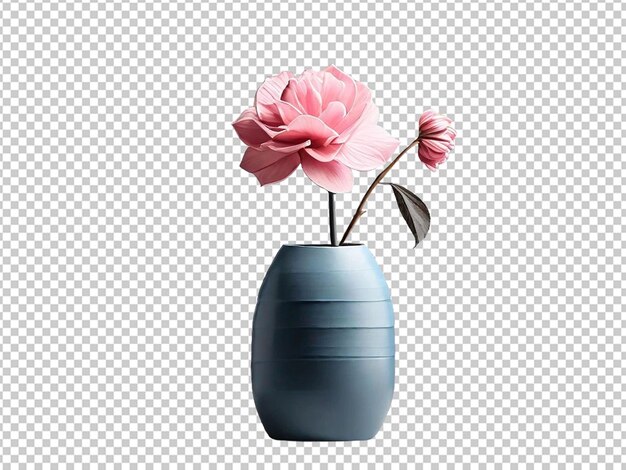 A minimalistic blue vase with pink flower