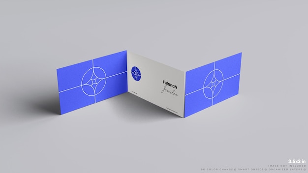 PSD minimalistic business card or name card mockup on triple layout standing up on ground