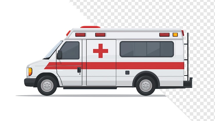 PSD minimalistic flat vector ambulance side view op een doorzichtige achtergrond