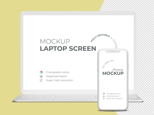 Modello di mockup dello schermo e del telefono del computer portatile di frontview minimalista