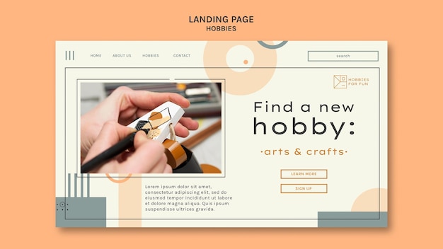 PSD minimalistic hobbies landing page template