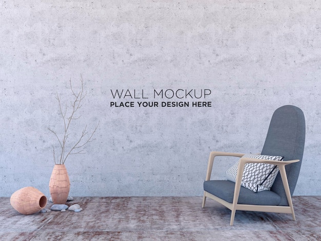 Minimalistic modern interior with an armchair, mockup for your design. You can use this mockup to display your artwork on the wall