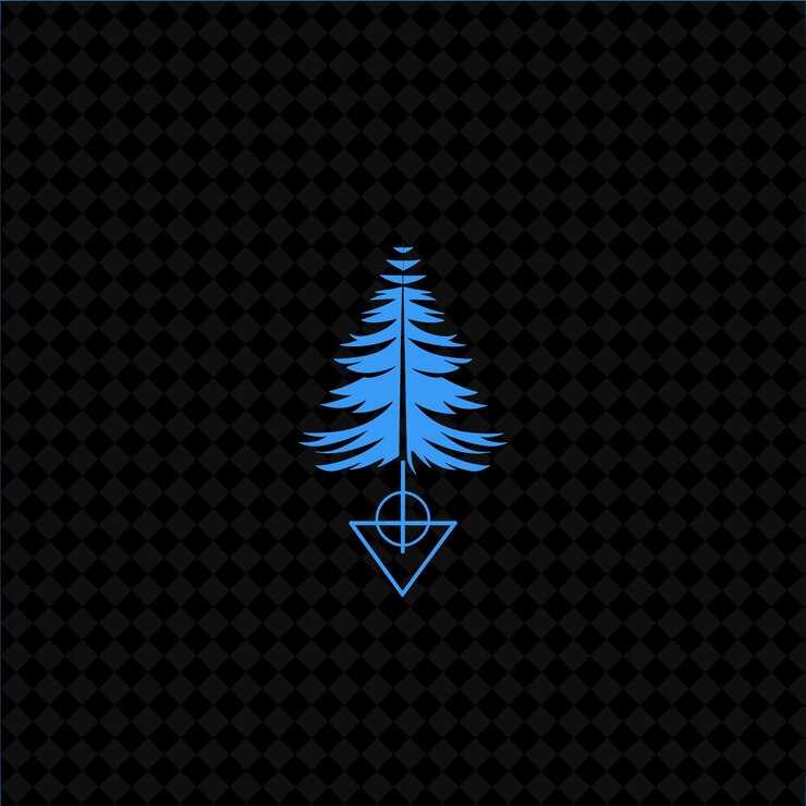 PSD minimalistic pine tree logo with decorative triangle and cir creative plant vector designs