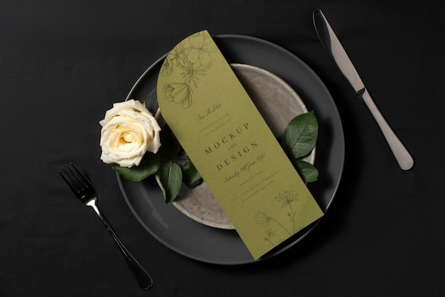 Minimalistic wedding menu design mock-up