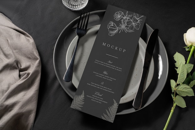 PSD minimalistic wedding menu design mock-up