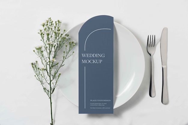 PSD design minimalista del mockup del menu di nozze