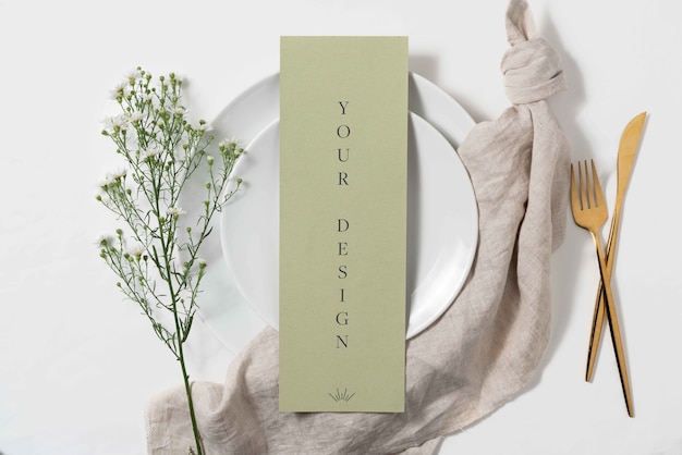 PSD minimalistic wedding menu mockup design