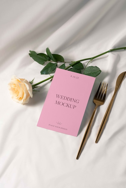 Minimalistic wedding menu mockup design