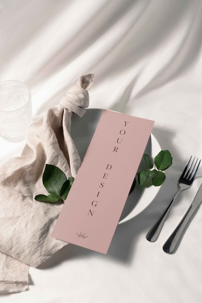 Minimalistic wedding menu mockup design