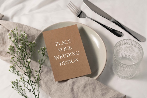 PSD minimalistic wedding menu mockup design