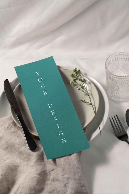 PSD design minimalista del mockup del menu di nozze