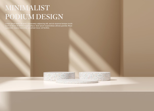 Minimalistinen koroke tuotteiden esittelytelineelle, jalusta, ruskea studioväritausta, 3d-renderöidä