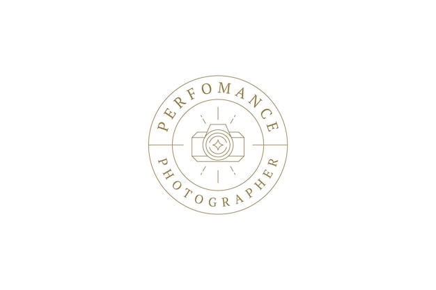Minimalistisch cirkel logo professionele fotograaf met camera lens en plaats voor tekst lijn kunst