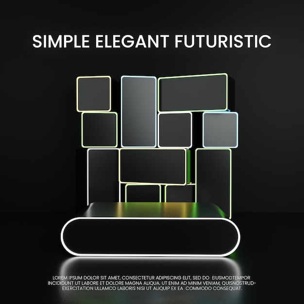 Minimalistisch futuristisch podium met geometrische neon