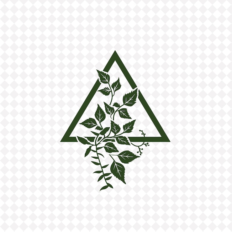 PSD minimalistisch ivy driehoek logo met decoratieve hoeken en geom creatieve plant vector ontwerpen