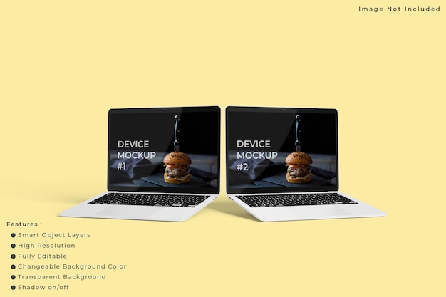 Minimalistisch laptopschermmodel met pastelkleurige achtergrond