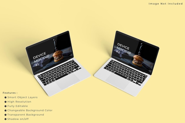 Minimalistisch laptopschermmodel met pastelkleurige achtergrond