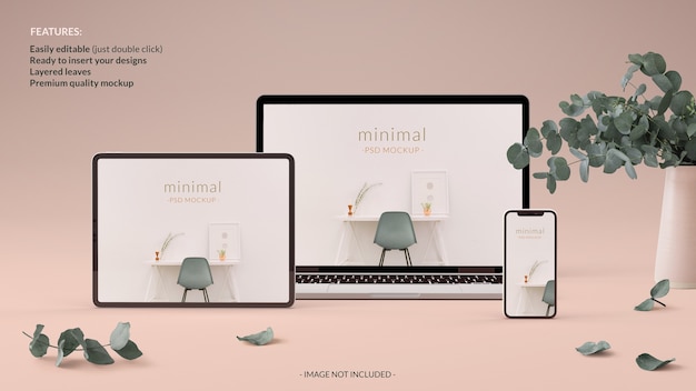 PSD minimalistisch model van het elegante concept van de notebooktablet en de telefoon