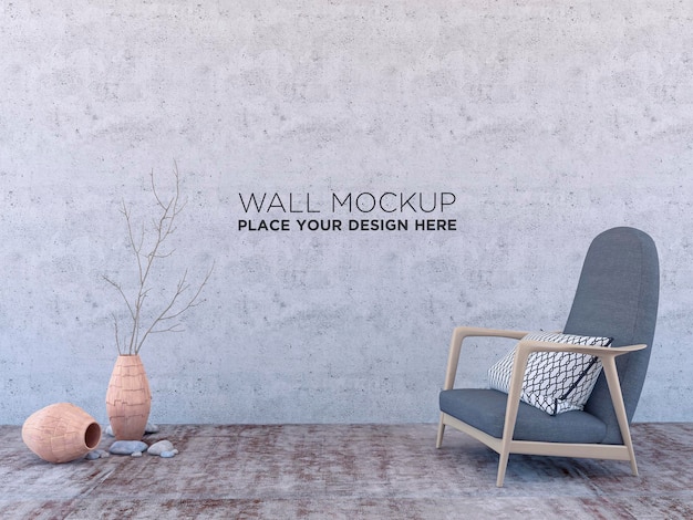 PSD minimalistisch modern interieur met een fauteuil, mockup voor uw ontwerp. je kunt deze mockup gebruiken om je kunstwerken aan de muur te laten zien