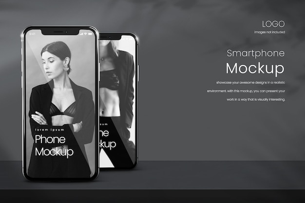 Minimalistisch telefoonmodel van twee smartphones op grijze achtergrond