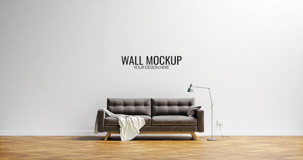 Minimalistische binnenwand Mockup Brown Sofa