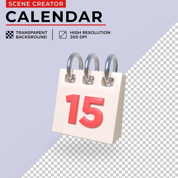 Minimalistische bureaukalender met dag 15 voor eenvoudig knippen 3D Render