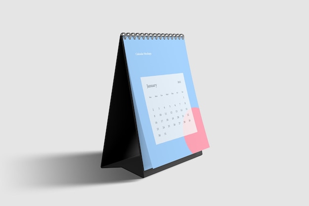 Minimalistische bureaukalender mockup perspectiefweergave