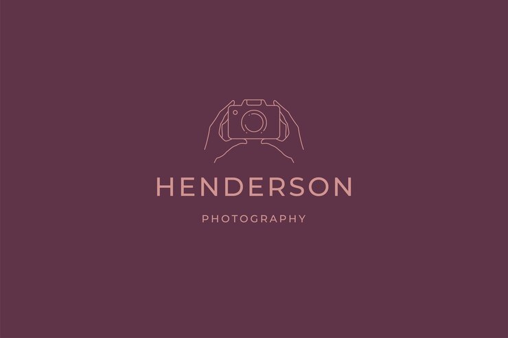 PSD minimalistische menselijke handen met vintage fotokamera lijn kunstlogo met plaats voor tekst