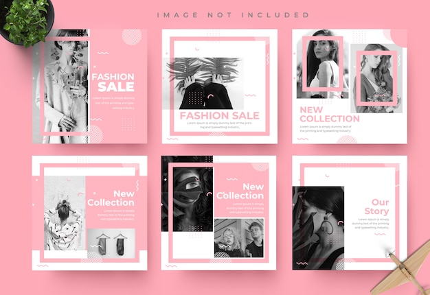 Minimalistische roze sociale media instagram feed post en verhalen mode verkoop sjabloon voor spandoek