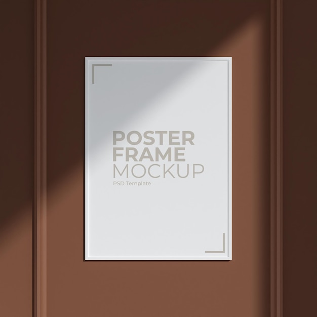 Minimalistische verticale witte poster of fotolijst in elegant woonkamerwandinterieur met decoratie en schaduw 3d-rendering