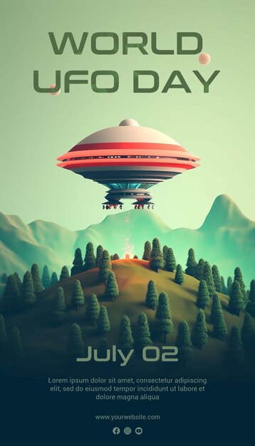 PSD minimalistische wereld ufo dag 3d-postersjabloon