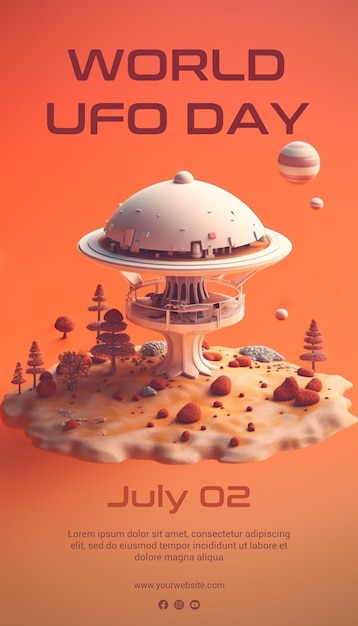 Minimalistische wereld ufo dag 3d-postersjabloon