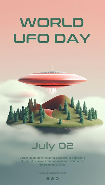 PSD minimalistische wereld ufo dag 3d-postersjabloon