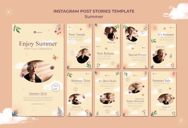 PSD minimalistische zomer instagram verhalen ontwerpsjabloon