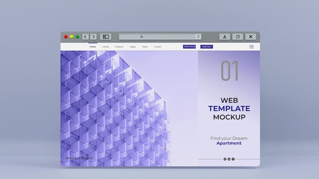 Minimalistisk, rent browservindue til landingsside – 3D-mockup