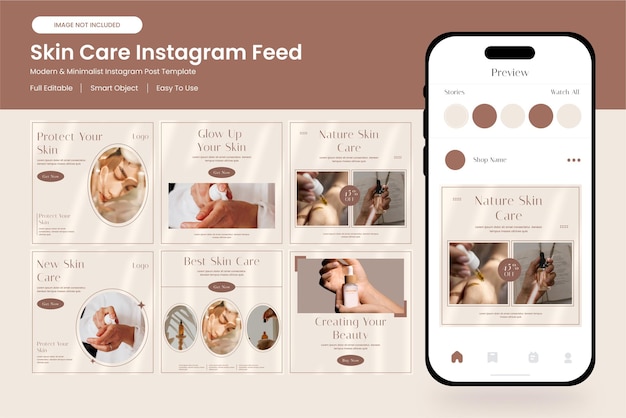 Minimalistyczna Estetyka Szablonu Postu W Mediach Społecznościowych Do Pielęgnacji Skóry
