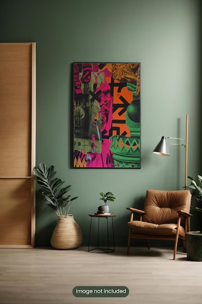PSD minimalistyczna ramka na plakat z szałwiową zieloną ścianą