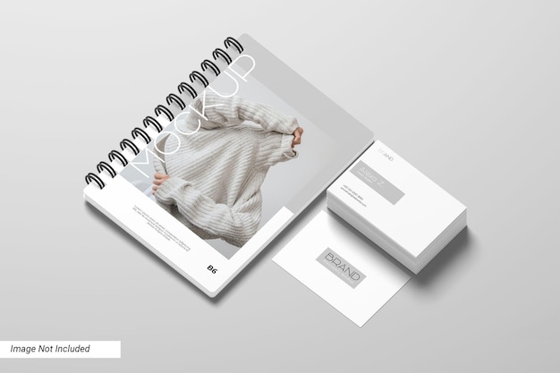 PSD minimalistyczna spiralna makieta książki i wizytówki