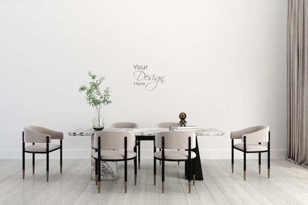 Minimalistyczne wnętrze jadalni na białej ścianie