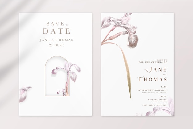 Minimalistyczne Zaproszenie Na ślub W Kwiaty I Zapisz Datę Z Różowym Kwiatem
