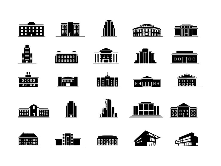 PSD minimalistyczny budynek zestaw ikon architektury nowoczesnej i klasycznej