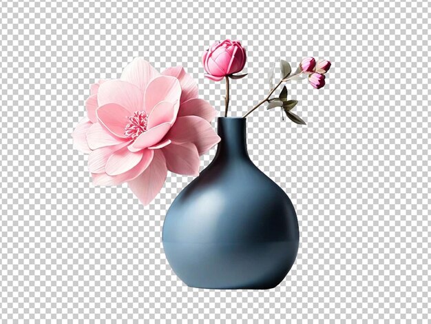 Minimalistyczny Niebieski Wazon Z Różowym Kwiatem