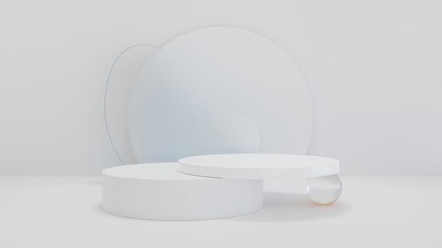 Minimalistyczny nowoczesny produkt wyświetla podium 3d i kształty tła w białych kolorach ze szkłem