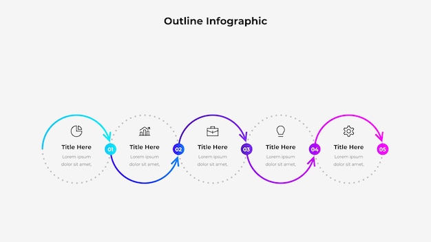 Minimalistyczny okrągły projekt infograficzny z pięcioma punktami milowymi prezentacji biznesowych