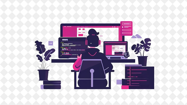 PSD minimalistyczny projektant stron internetowych z znakami projektowanie i kodowanie png ludzie w codziennej pracy ilustracja