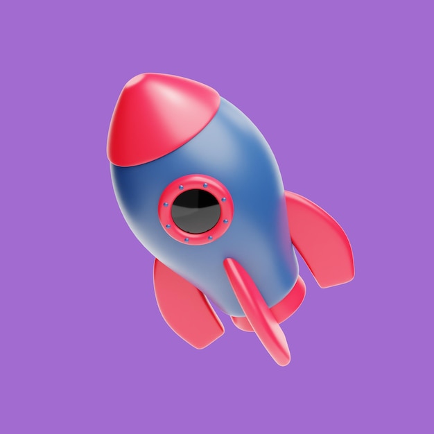 PSD minimalna ikona rakiety 3d na fioletowym tle renderowania 3d