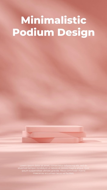 Minimalna scena renderowania 3d stosu prostokątnego podium w orientacji pionowej z pastelową różową ścianą tła