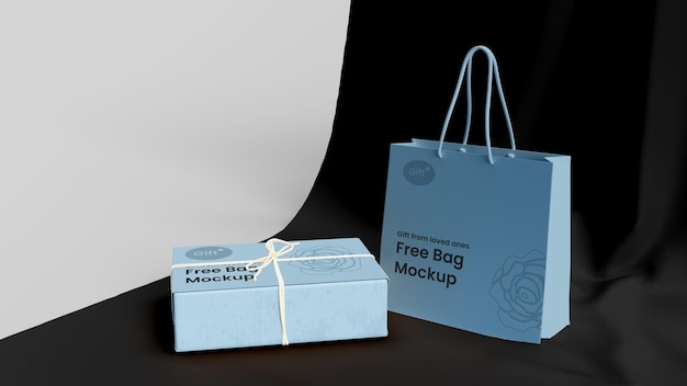 PSD minimalna torba na prezent i makieta pudełka