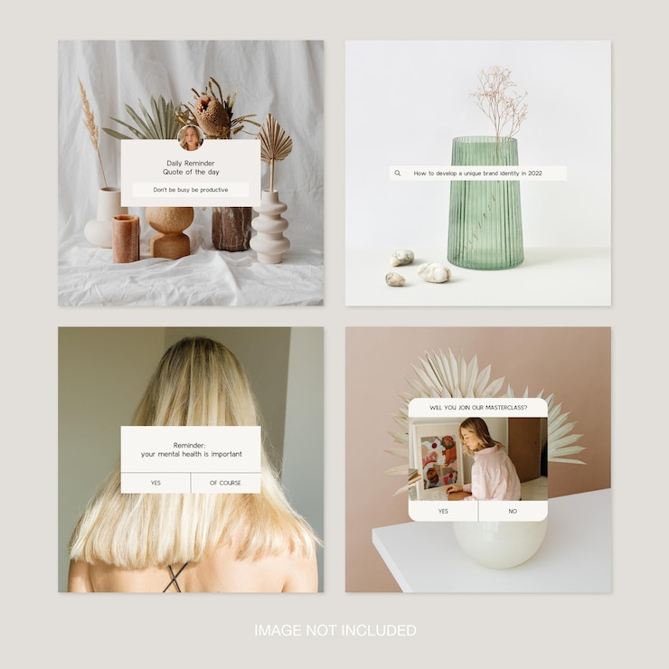 Minimalne szablony postów na Instagram z powiadomieniami PSD